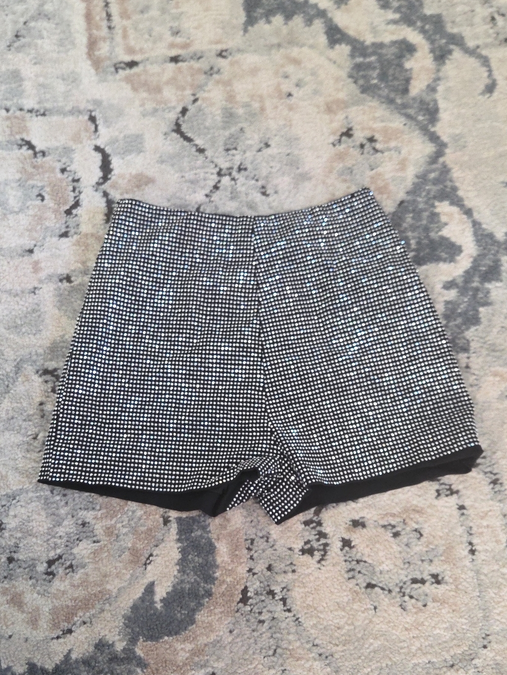 High-Waist Black Rhinestone Embellished Women’s Shorts